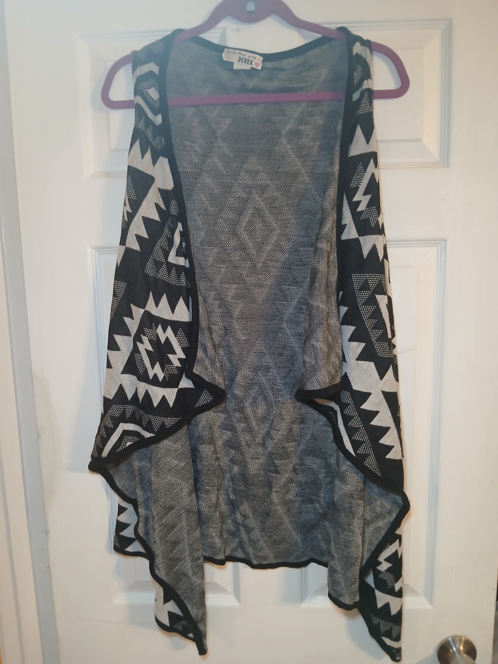 Derek Heart Black & White Aztec Open-Front Knit Vest Sweater